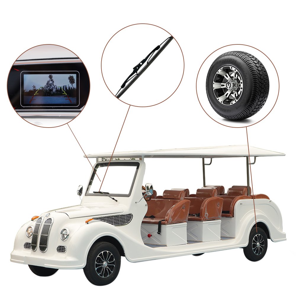 Retrofit White Electric Classic Car 8 Seater Vintage Cart Sightseeing Bus Three Rows of Seats 8 Passengers for Sale